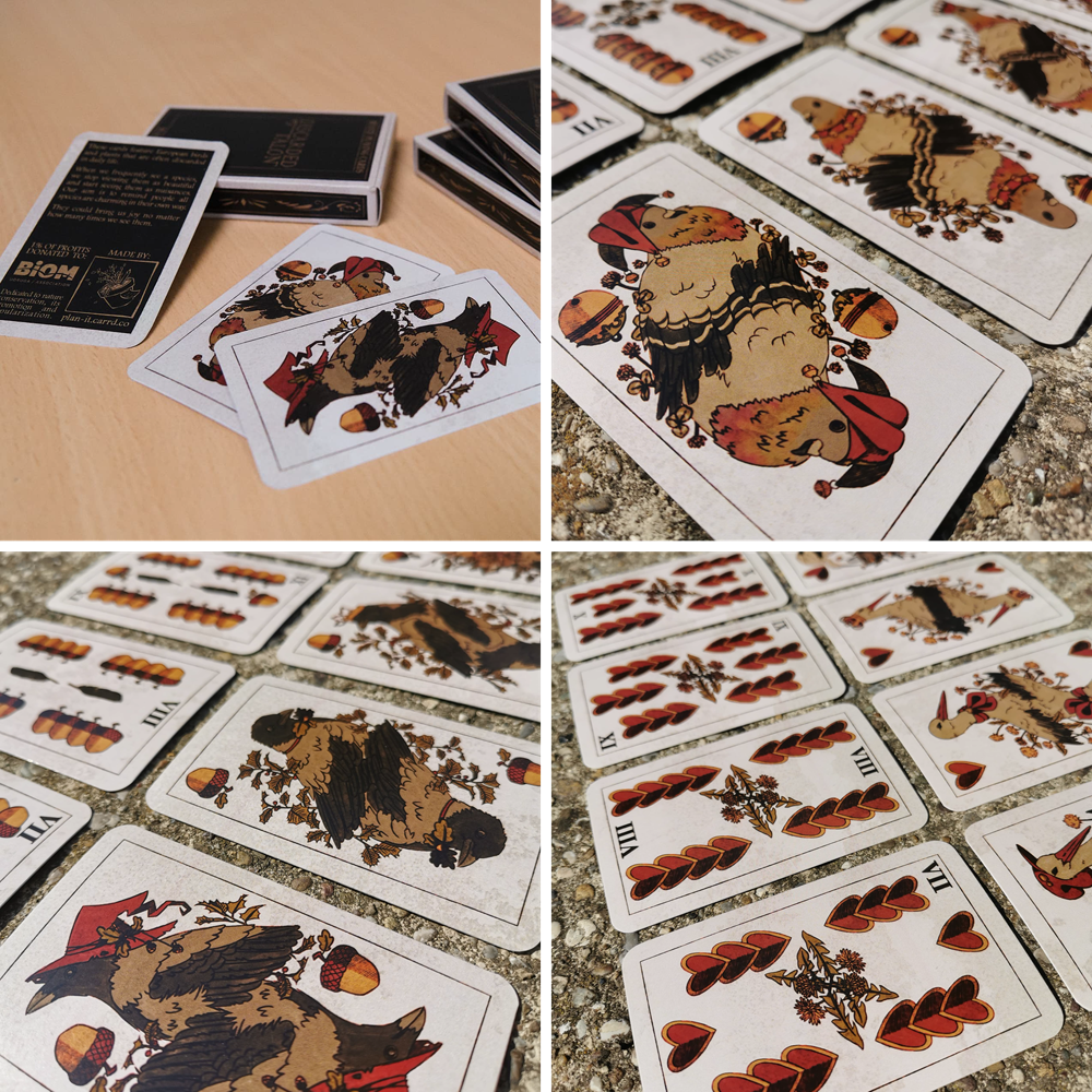 Discarded Talon - belote playing cards themed on european birds and plants